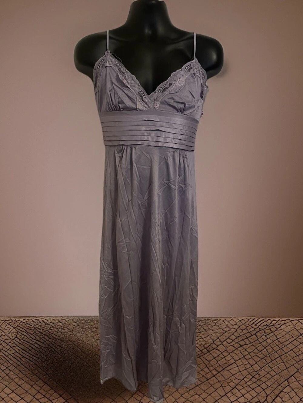 VTG 70s Paramount Of NY Slip Dress Lilac Lavender Lace Lingerie Tie Adjustable M